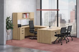 Bow Front U Shaped Desk with Hutch - PL Laminate Series