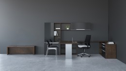 U Shaped Desk with Storage and Guest Bench - Nex