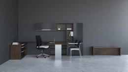 U Shaped Desk with Storage and Guest Bench - Nex