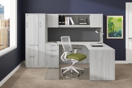 L Shaped Desk with Hutch and Storage - PL Laminate