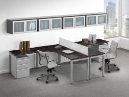 Contemporary 2 Person T Shape Desk with Glass Accent Storage Cabinet...