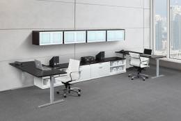 2 Person Sit Stand L Shaped Desks with Overhead Storage