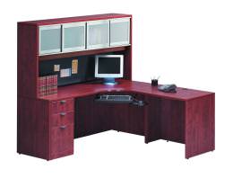 L Shaped Desk with Hutch and Glass Doors - PL Laminate Series