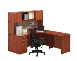 Curved L Shaped Desk with Hutch - PL Laminate Series