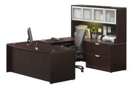 U Shaped Bow Front Desk with Hutch - PL Laminate Series