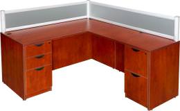 L Shape Desk with Acrylic Privacy Panels - Express Laminate Series