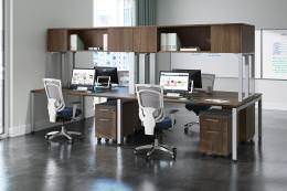 4 Person Desk with Hutch and Drawers - Elements Series