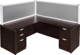 L Shaped Desk with Drawers and Privacy Panels - Express Laminate