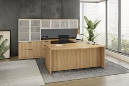 Bow Front U Shape Desk with Storage - PL Laminate