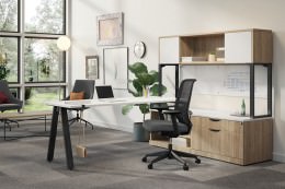 Modern L Shaped Desk with Hutch - Elements Series
