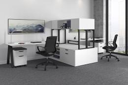 Two Person Desk with Hutch and Storage - Elements Series