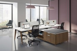 4 Person Desk with Privacy Panels and Storage - Elements Series