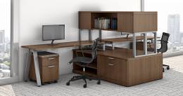 Two Person Desk with Hutch - Signature Metal Leg Series