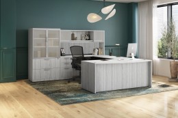 Bow Front U Shape Desk with Storage - PL Laminate