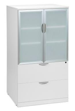 Lateral File Cabinet with Storage Top and Glass Doors - PL Laminate