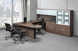 U Shape Peninsula Desk with Hutch and Lateral File Storage