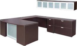 U Shaped Executive Desk with Overhead Storage - Express Laminate