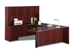 U Shape Peninsula Desk with Full Modesty Panel and Hutch - PL Laminate