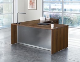 L Shaped Desk with Glass Modesty Panel - Napa