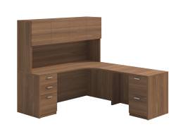 L Shaped Desk with Hutch and Drawers - Amber Series