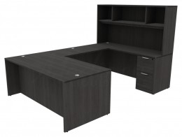 U Shaped Desk with Hutch and Drawers - HL
