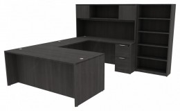 U Shaped Desk with Bookcase - HL
