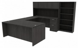 U Shaped Desk with Bookcase - HL