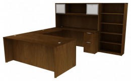 U Shaped Desk with Hutch and Bookcase - HL