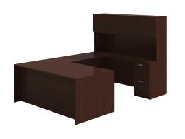 U Shaped Desk with Hutch and Drawers - Amber