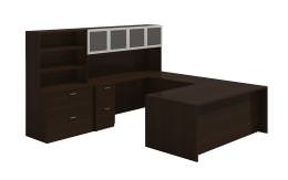 U Shaped Desk with Hutch and Storage - Amber Series