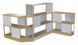 Large Wood Shelving Unit with Acoustic Panels - 145" x 72"