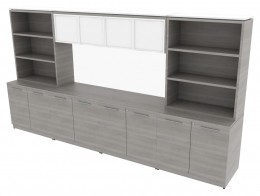 Credenza Wall Unit with Bookcases and Hutch - Potenza