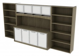 Credenza Wall Unit with Hutch and Bookcases - Potenza