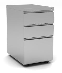 Silver Rolling 3 Drawer Metal Pedestal with Wheels