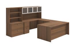 U Shaped Desk with Hutch and Storage - Amber Series