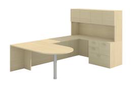 U Shaped Peninsula Desk with Hutch and Drawers