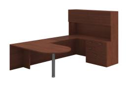 U Shaped Peninsula Desk with Hutch and Drawers