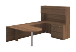 U Shaped Peninsula Desk with Hutch and Drawers - Amber