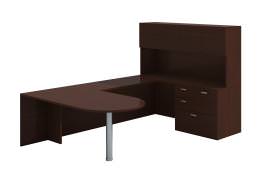 U Shaped Peninsula Desk with Hutch - Amber
