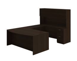Bow Front U Shaped Desk with Hutch and Drawers - Amber