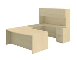 Bow Front U Shaped Desk with Hutch and Drawers