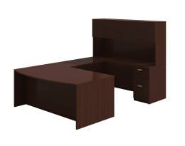 Bow Front U Shaped Desk with Hutch and Drawers - Amber Series