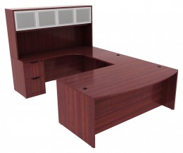 Bow Front U Shaped Desk with Hutch - PL Laminate