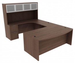 Bow Front U Shaped Desk with Hutch - PL Laminate