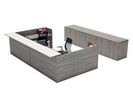 2 Person Reception Desk with Storage - Amber
