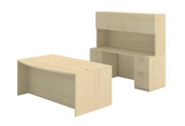Bow Front Desk with Credenza Desk and Hutch