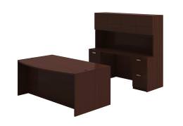 Bow Front Desk with Credenza Desk and Hutch - Amber Series