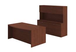 Bow Front Desk with Lateral Credenza and Hutch