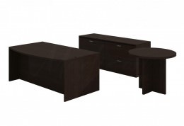 Bow Front Desk with Lateral Credenza and Table - Amber Series
