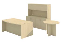 Bow Front Desk with Storage Credenza and Table